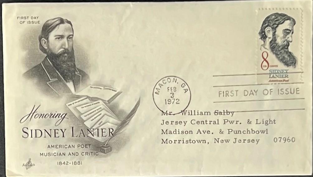 Sidney Lanier American Poet First Day Cover Collection FDC 1972 ZAYIX