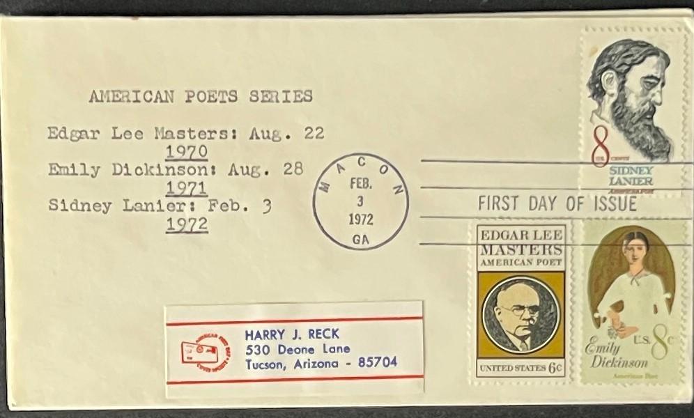 Sidney Lanier American Poet First Day Cover Collection FDC 1972 ZAYIX