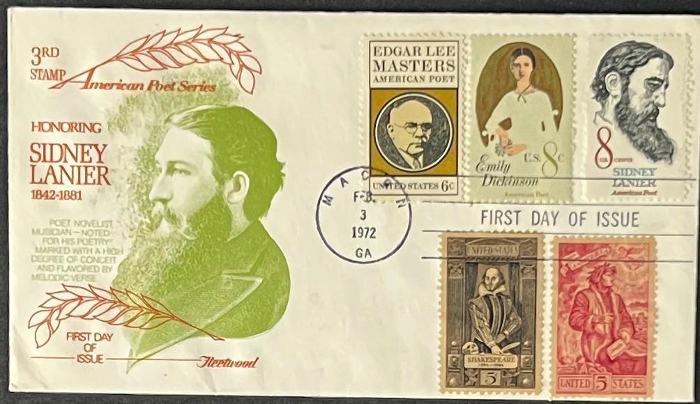 Sidney Lanier American Poet First Day Cover Collection FDC 1972 ZAYIX
