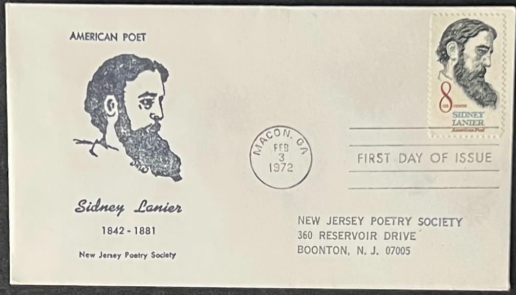 Sidney Lanier American Poet First Day Cover Collection FDC 1972 ZAYIX