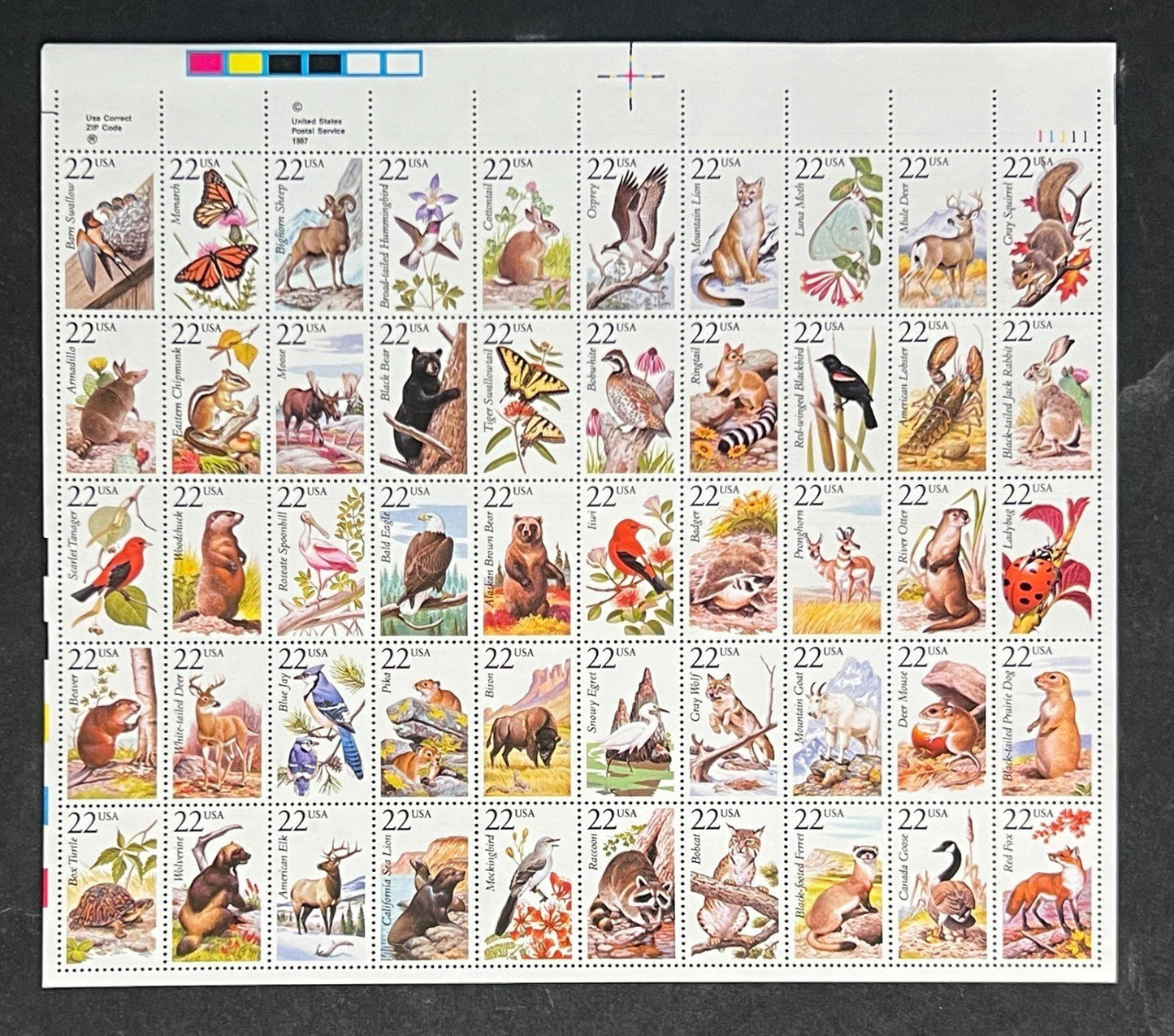 US 2286-2335 Mint Sheet (MNH) North American Wildlife 22-Cent 1987 ZAYIX