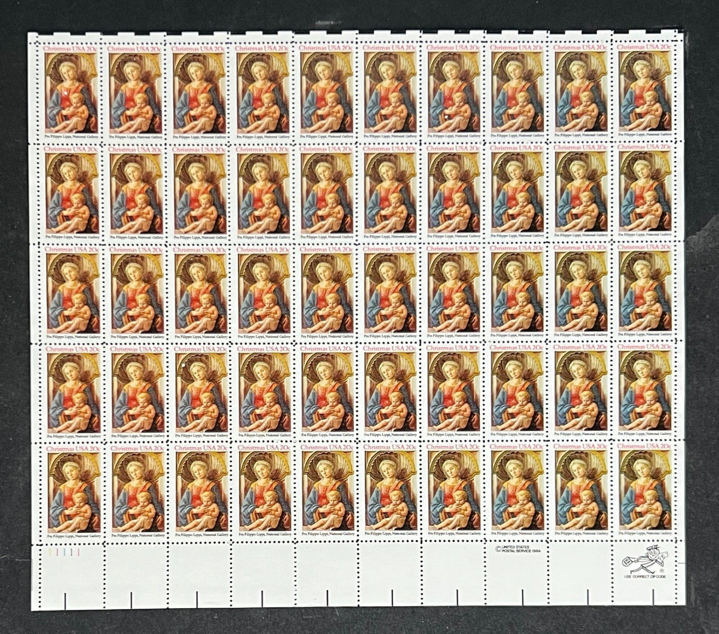 US 2107 Mint Sheet (MNH) Christmas Lippi Madonna & Child 20-Cent 1984 ZAYIX