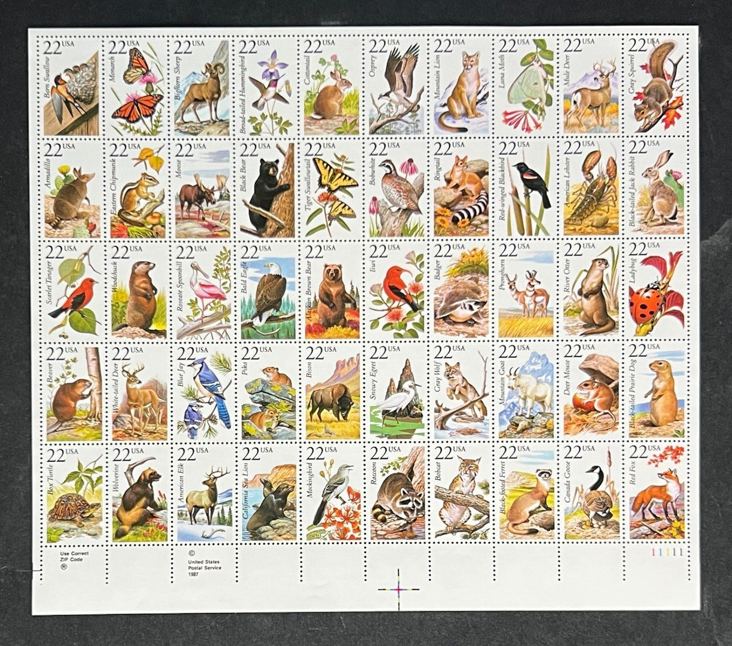 US 2286-2335 Mint Sheet (MNH) North American Wildlife 22-Cent 1987 ZAYIX