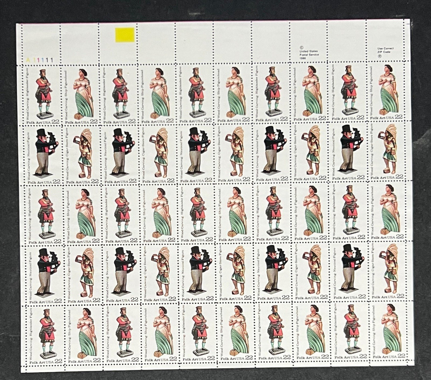 US 2240-2243 Mint Sheet (MNH) Wood carved Figurines 22-Cent 1986 ZAYIX