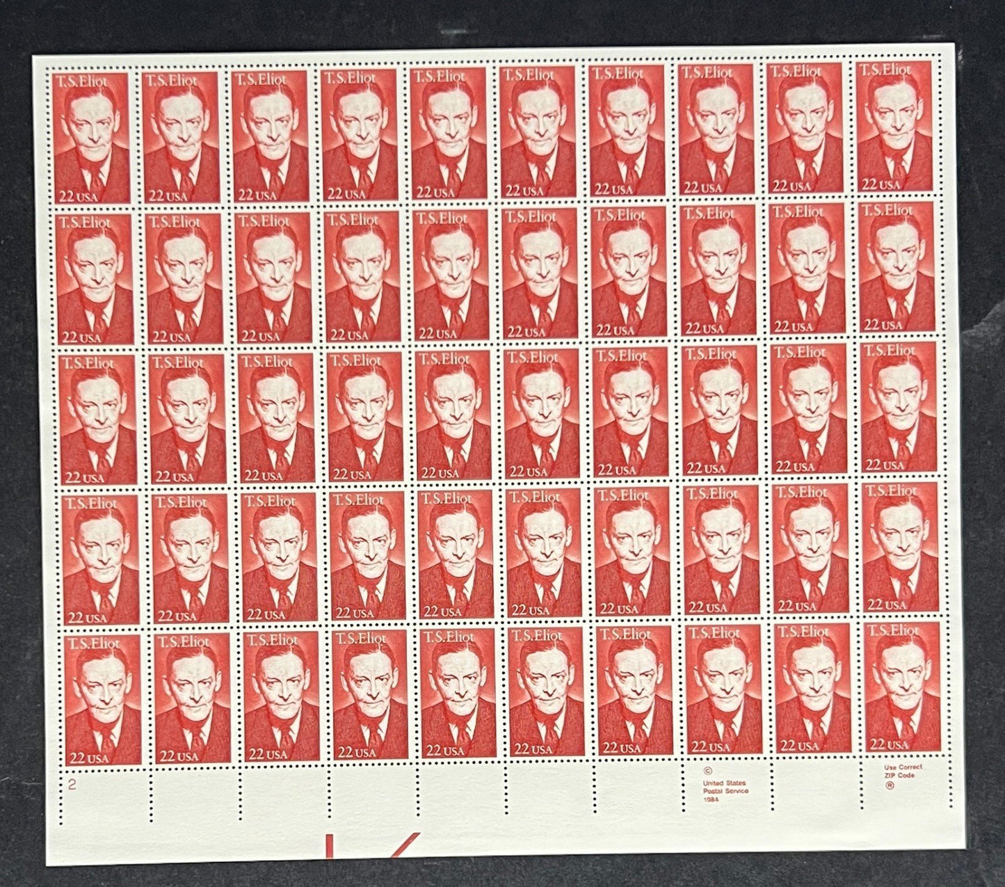 US 2239 Mint Sheet (MNH) T.S. Eliot Poet 22-Cent 1986 ZAYIX