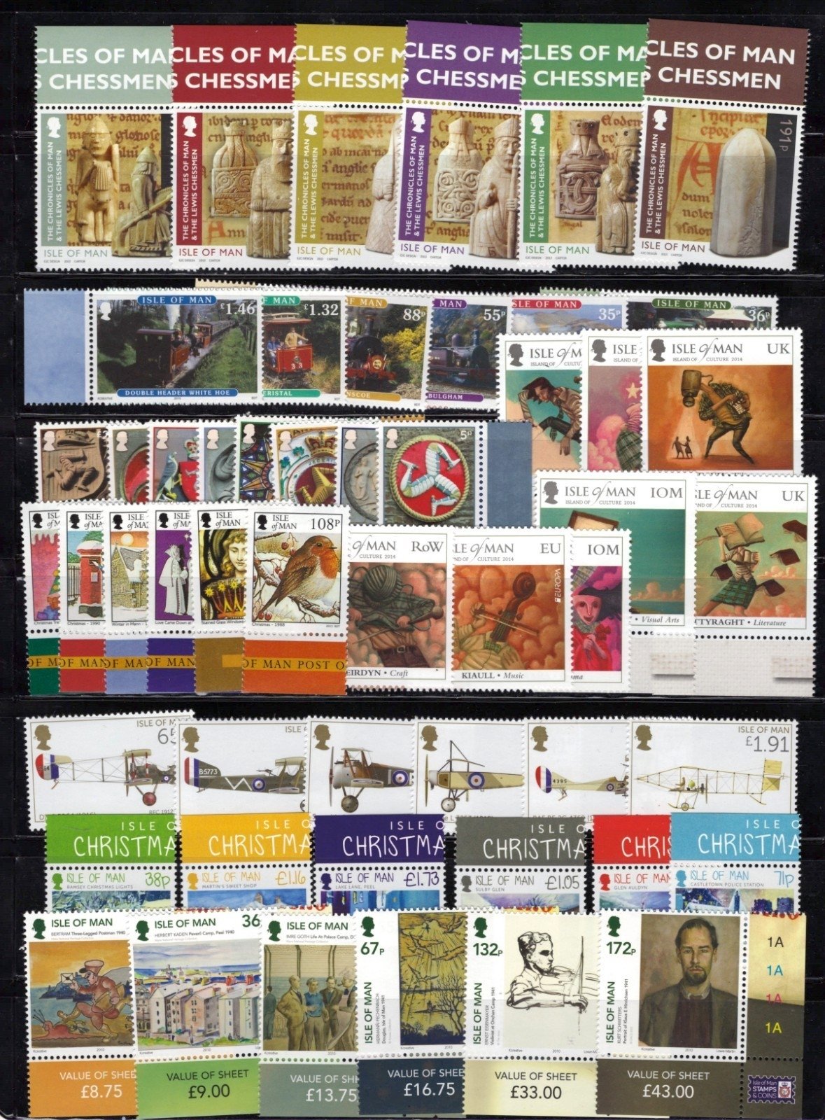 Isle of Man IOM Commemorative & Topicals Airplanes Art Trains $119CV MNH ZAYIX