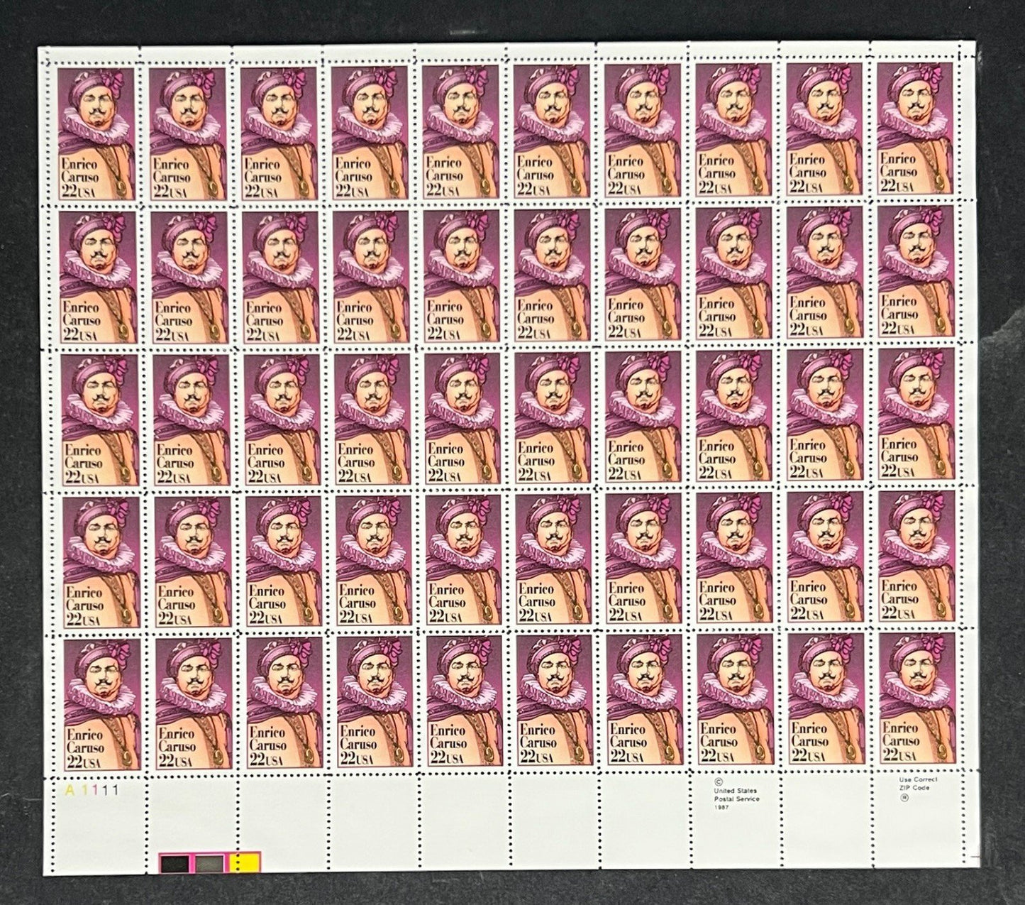 US 2250 Mint Sheet (MNH) Enrico Caruso Opera Performing Arts 22-Cent 1987 ZAYIX