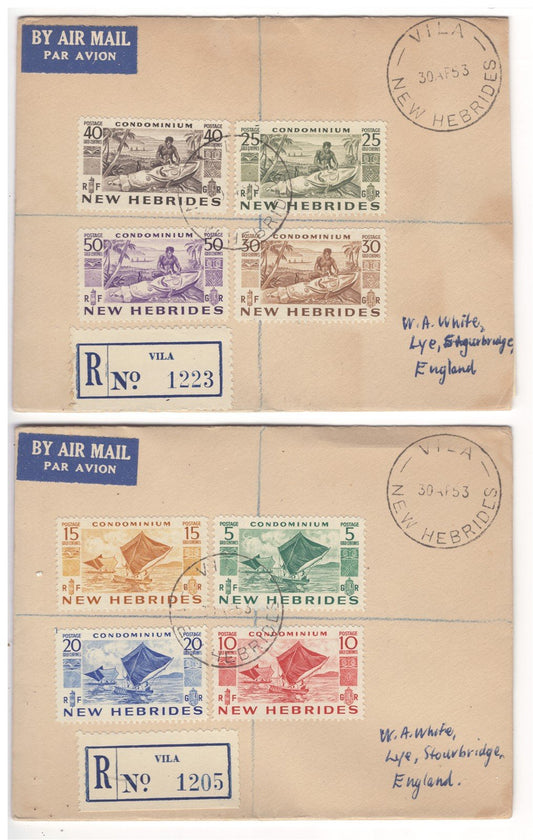 New Hebrides, French 83-90 Used on Registered Covers to England ZAYIX