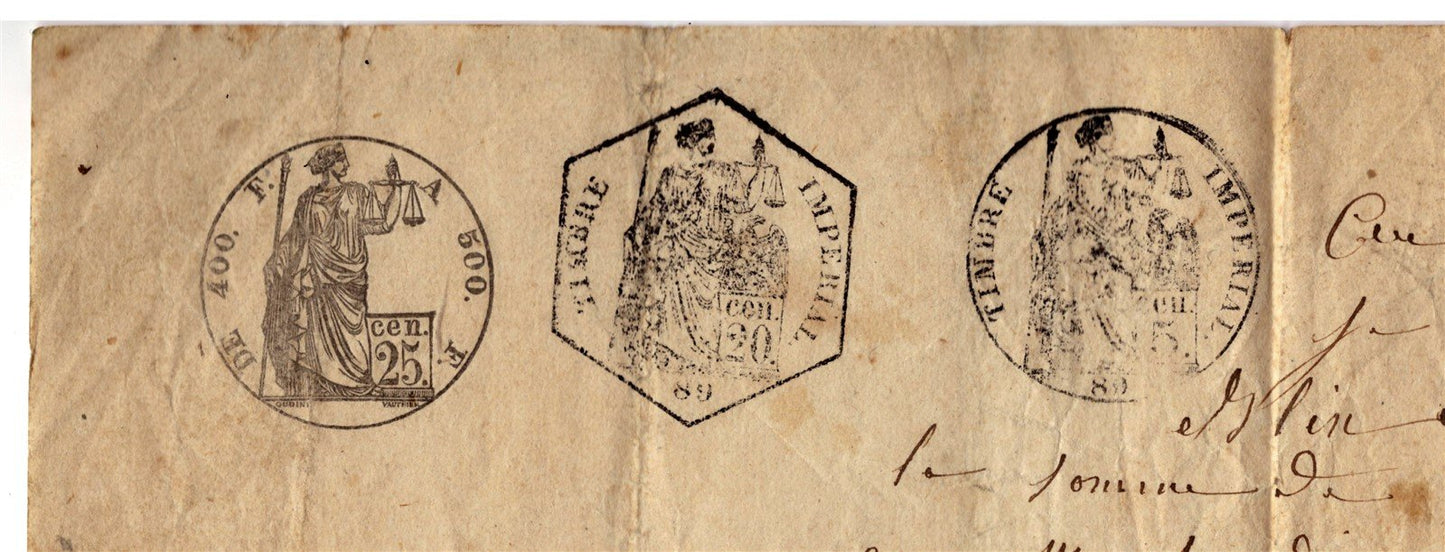 France Revenue Stamped Paper Third Republic 1871 3 ink 1 embossed Folded ZAYIX