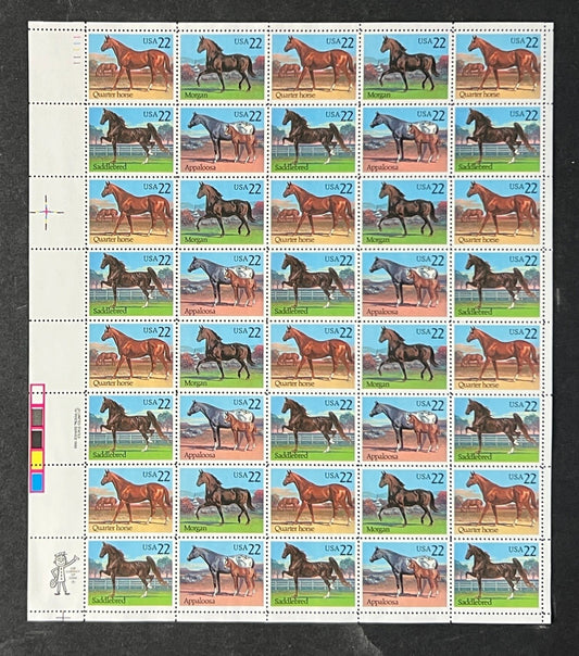 US 2155-2158 Mint Sheet (MNH) Horses 22-Cent 1985 ZAYIX