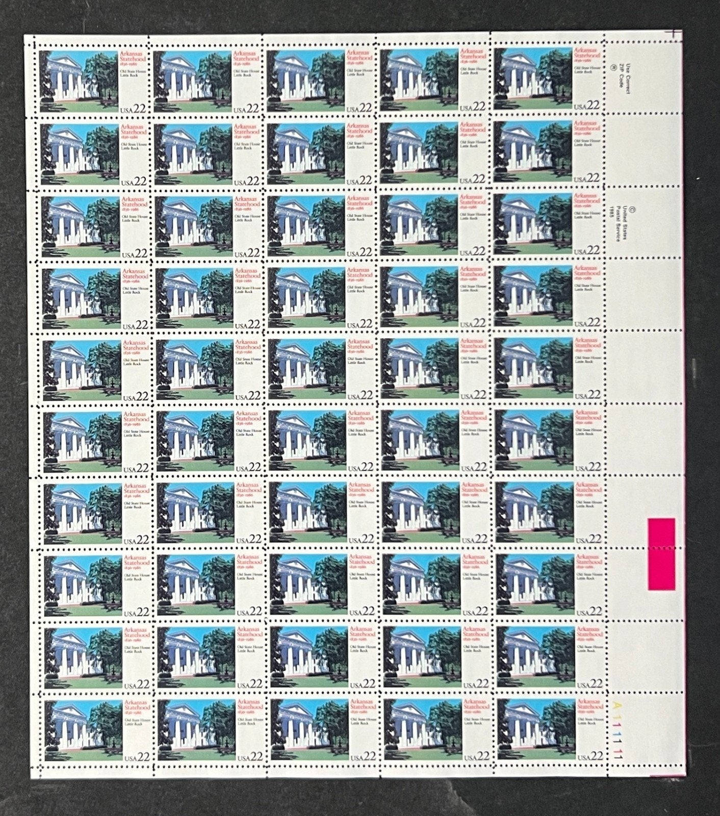 US 2167 Mint Sheet (MNH) Arkansas Statehood 150th Anniversary 22-Cent 1986 ZAYIX