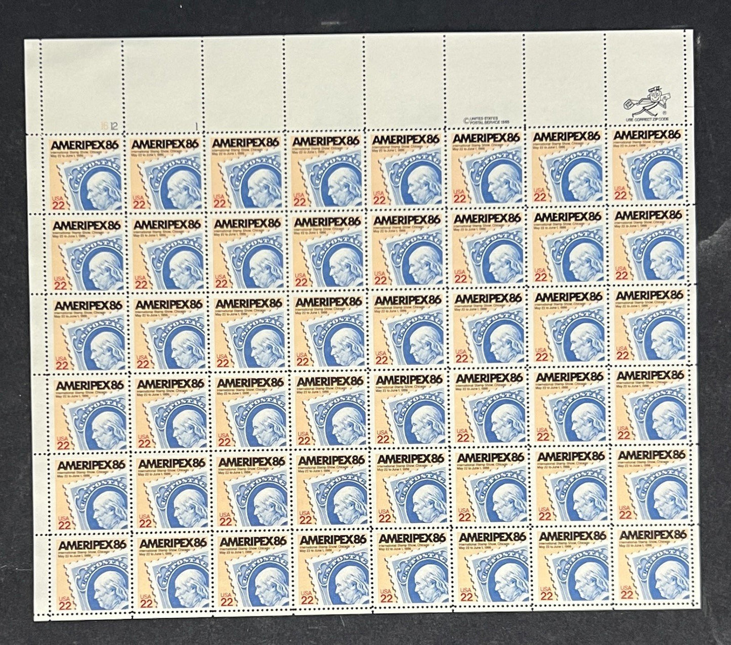 US 2145 Mint Sheet (MNH) Ameripex '86 Chicago 22-Cent 1985 ZAYIX