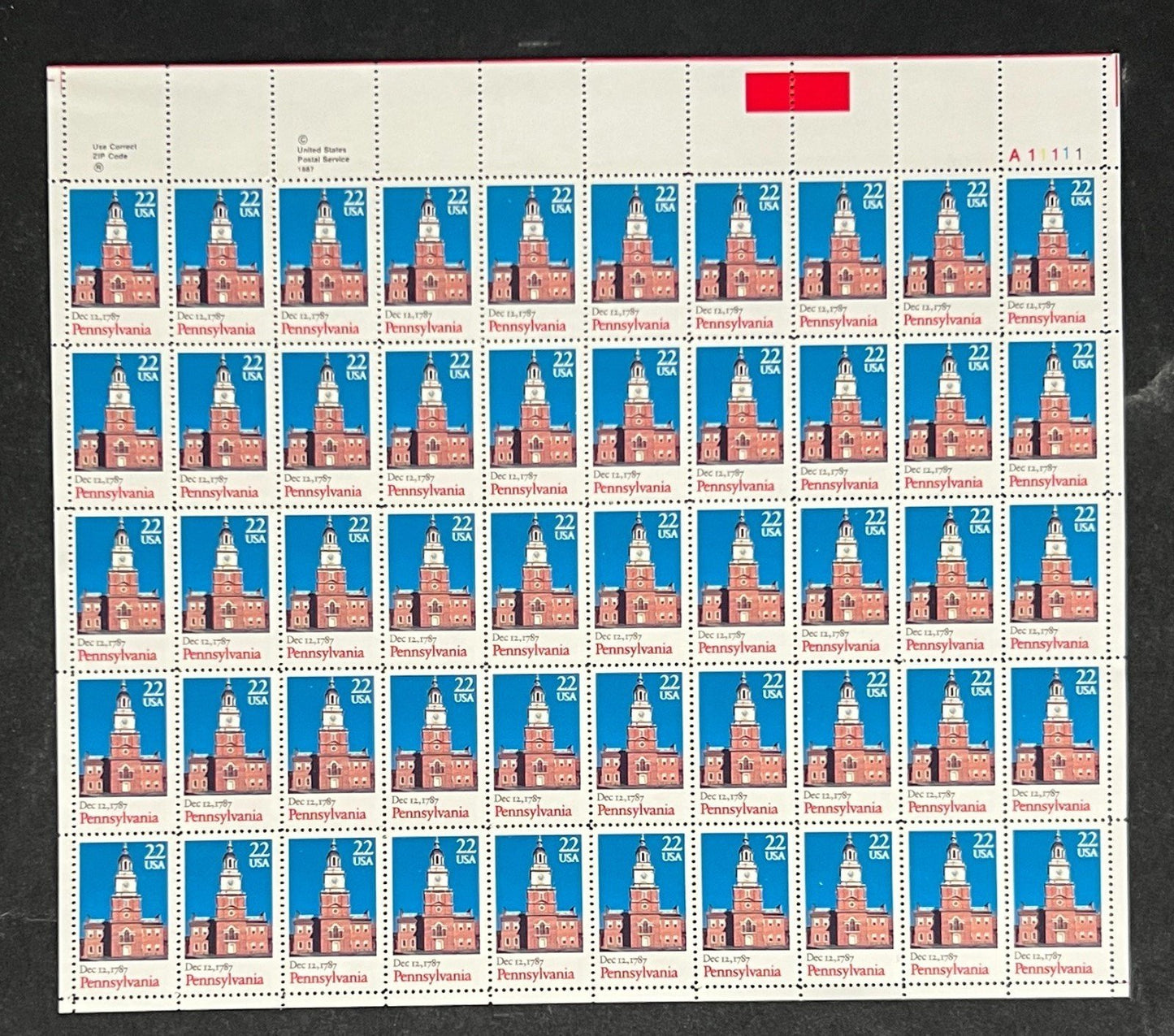 US 2337 Mint Sheet (MNH) Pennsylvania 22-Cent 1987 ZAYIX
