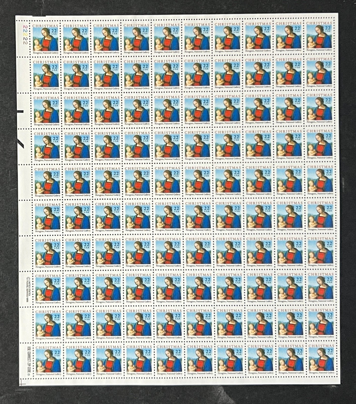 US 2244 Mint Sheet (MNH) Christmas Perugino Madonna & Child 22-Cent 1986 ZAYIX