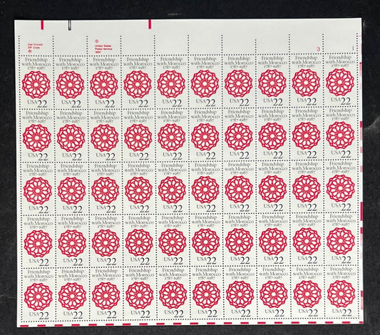 US 2349 Mint Sheet (MNH) U.S. Morocco Diplomatic Relations 22-Cent 1987 ZAYIX