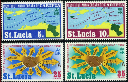 St. Lucia 249-252 MNH 1969 CARTIFA free trade association maps ZAYIX 072022S02M