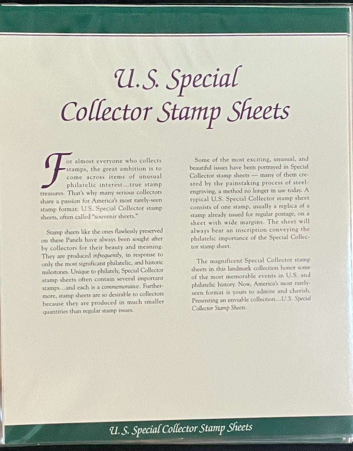 US Special Collector Stamp Sheets Collection Album (MNH) 1933-2002 ZAYIX