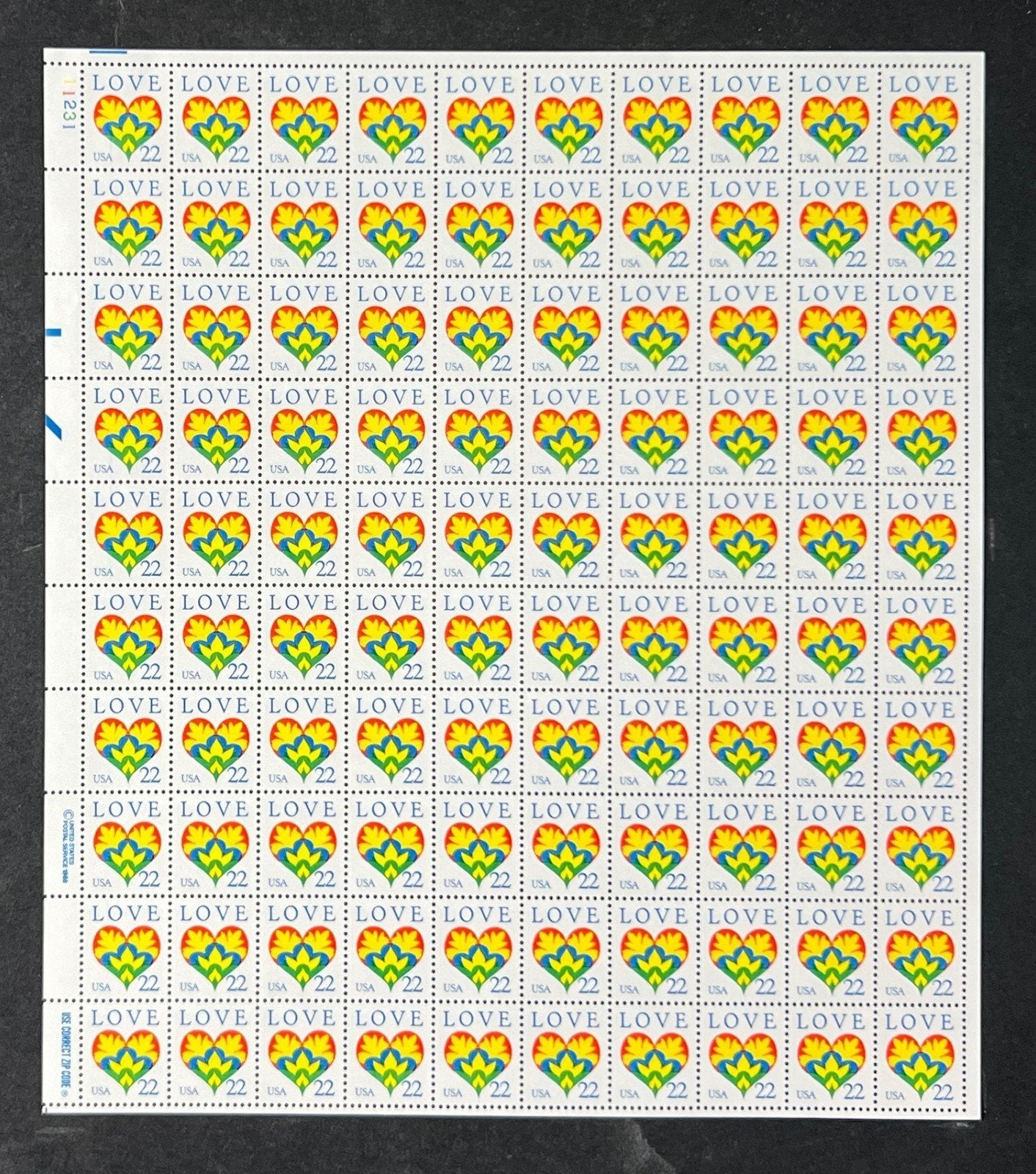 US 2248 Mint Sheet (MNH) Love Heart 22-Cent 1987 P#11231 ZAYIX