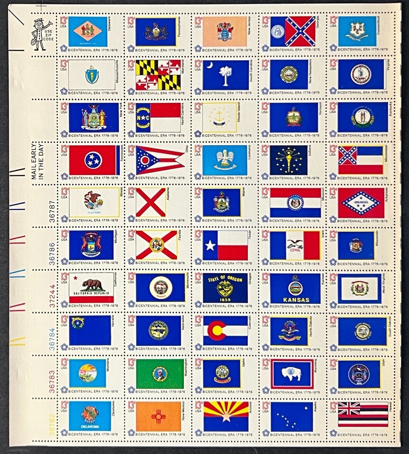 US 1633-1682 Mint Sheet (MNH) U.S. Bicentennial State Flags 13-Cent 1976 ZAYIX