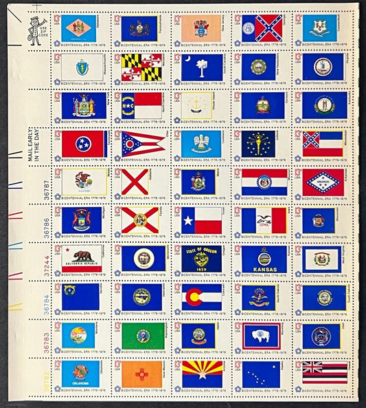 US 1633-1682 Mint Sheet (MNH) U.S. Bicentennial State Flags 13-Cent 1976 ZAYIX
