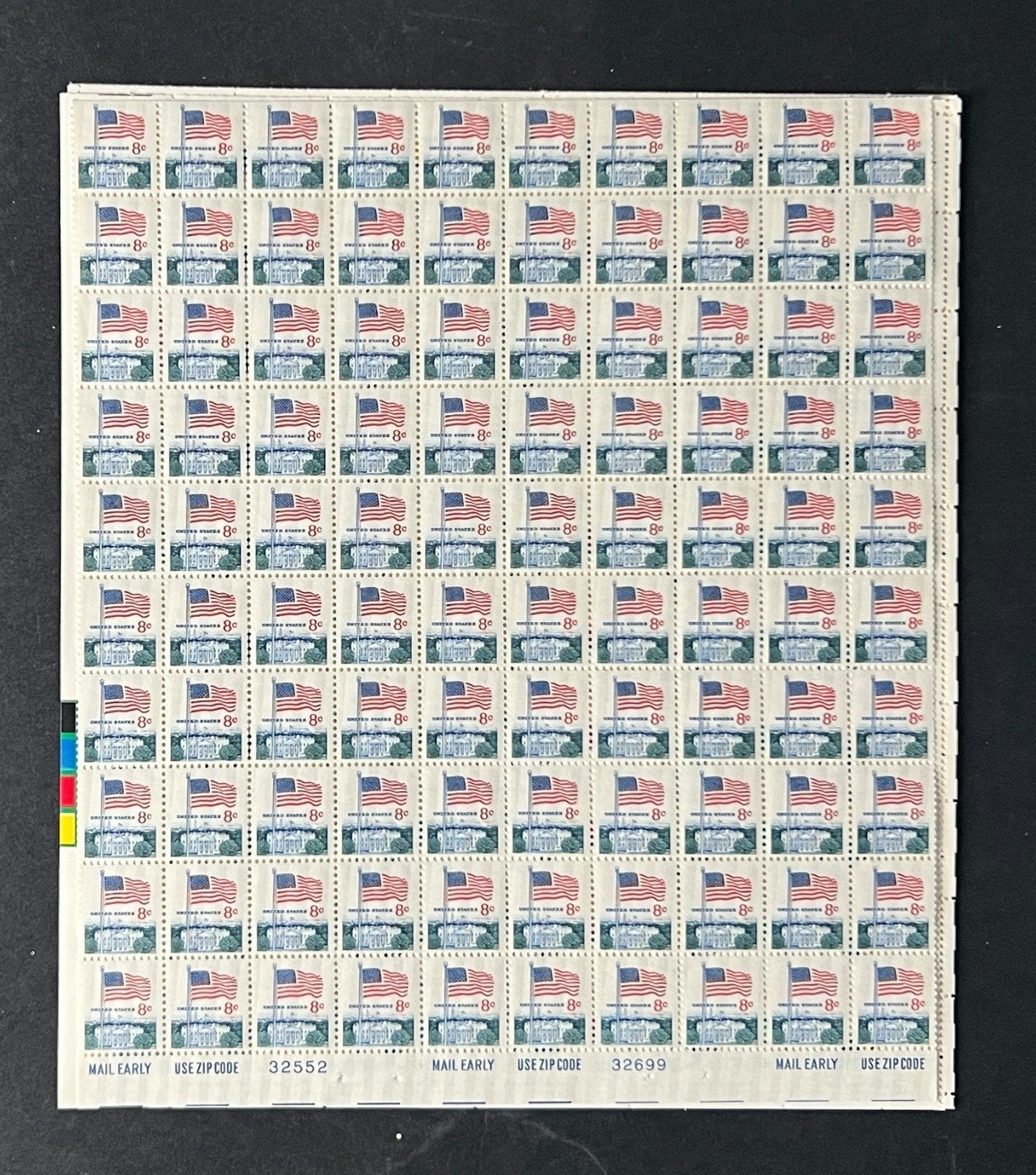 US 1338F Mint Sheet (MNH) Flag & White House 8-Cent 1971 ZAYIX