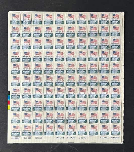 US 1338F Mint Sheet (MNH) Flag & White House 8-Cent 1971 ZAYIX
