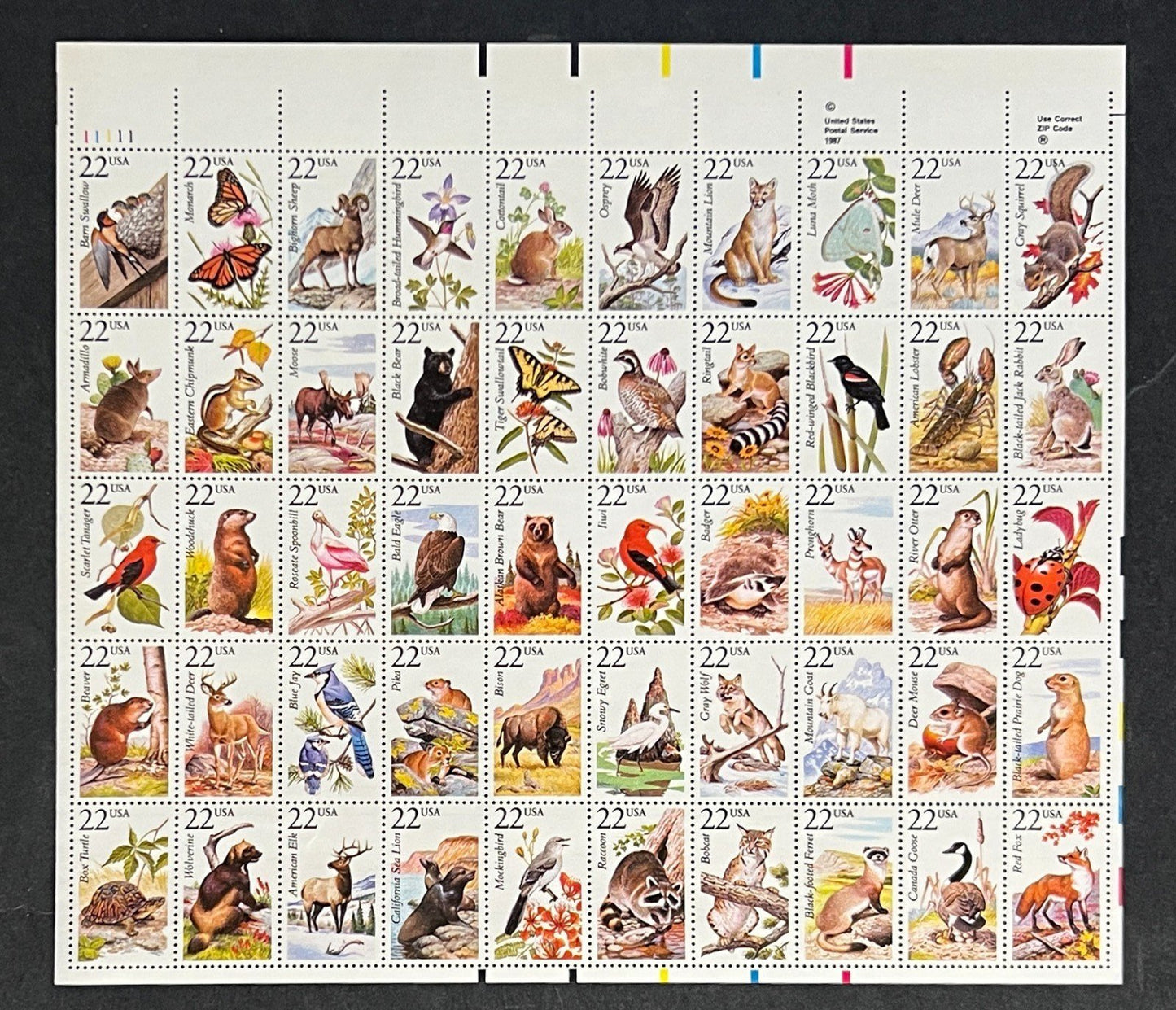 US 2286-2335 Mint Sheet (MNH) North American Wildlife 22-Cent 1987 ZAYIX
