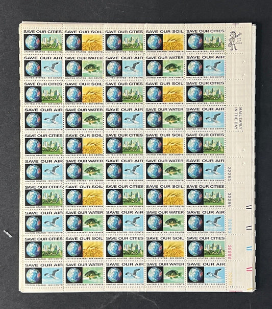 US 1410-1413 Mint Sheet (MNH) Anti-Pollution 6-Cent 1970 ZAYIX