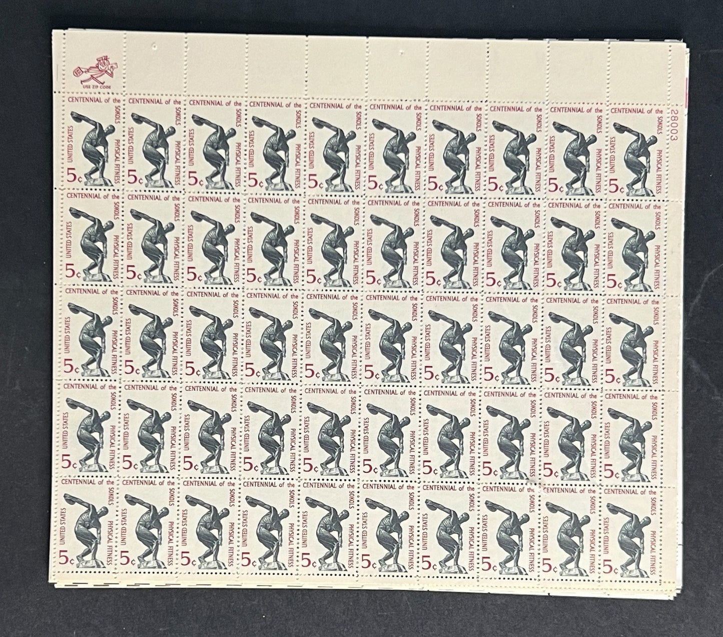 US 1262 Mint Sheet (MNH) Physical Fitness Sokol Centennial 5-Cent 1965 ZAYIX