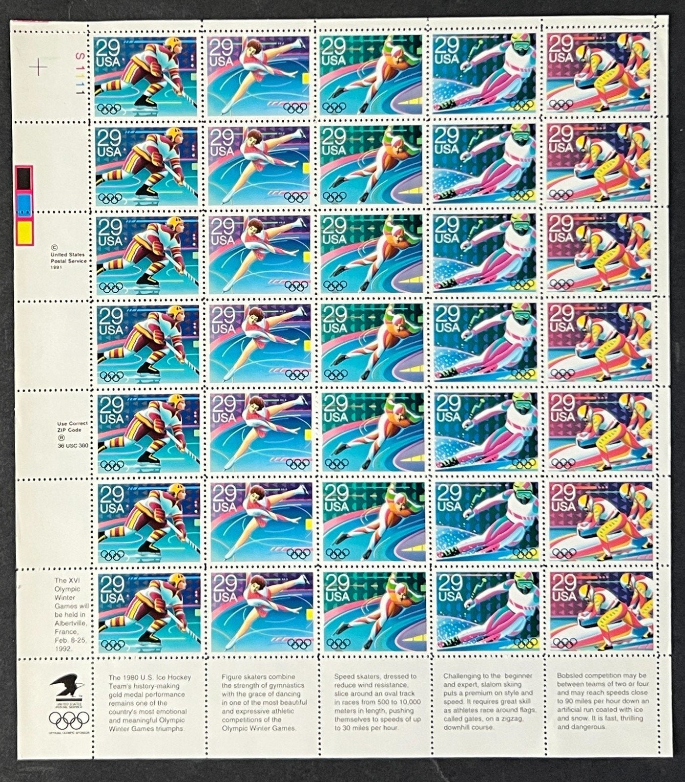 US 2611-2615 Mint Sheet (MNH) Winter Olympics France 29-Cent 1992 ZAYIX
