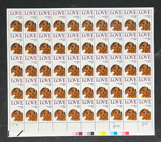 US 2202 Mint Sheet (MNH) Love Puppy 22-Cent 1986 ZAYIX