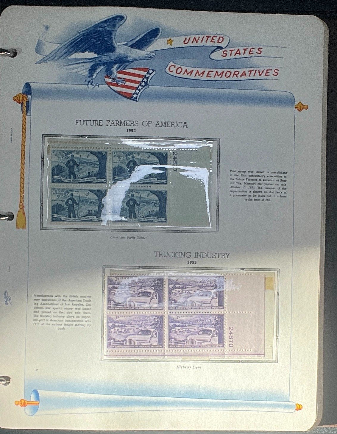United States Plate Block Stamp Collection Album White Ace (MNH) 1953-1961 ZAYIX
