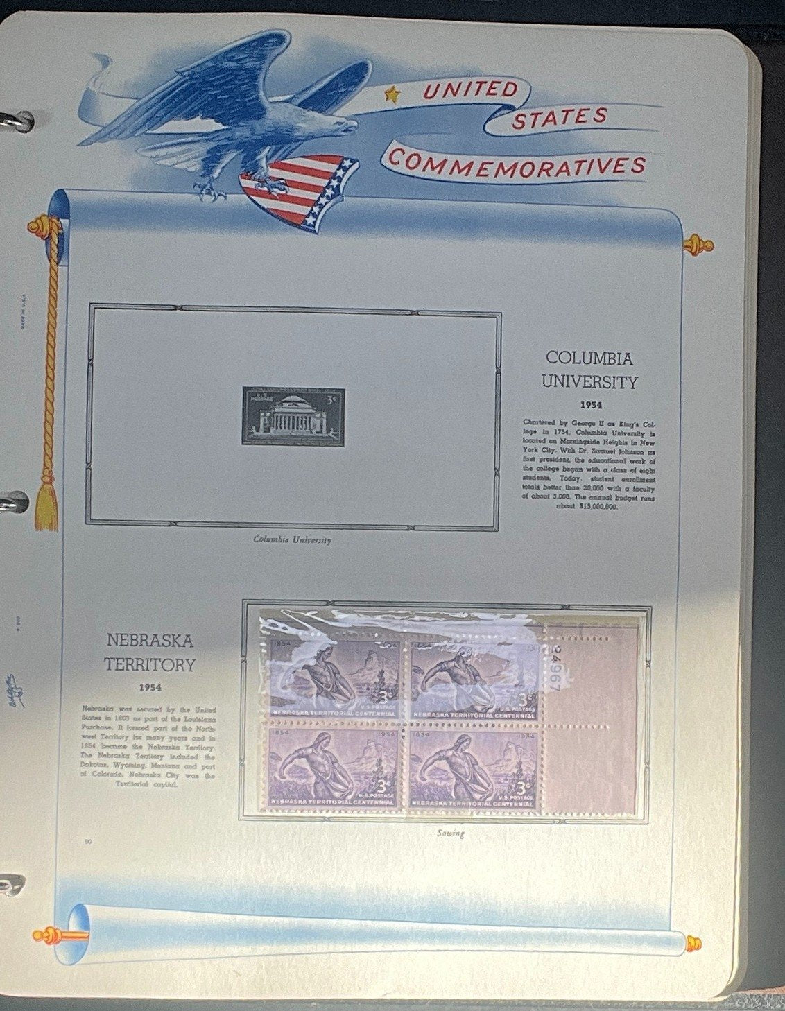 United States Plate Block Stamp Collection Album White Ace (MNH) 1953-1961 ZAYIX