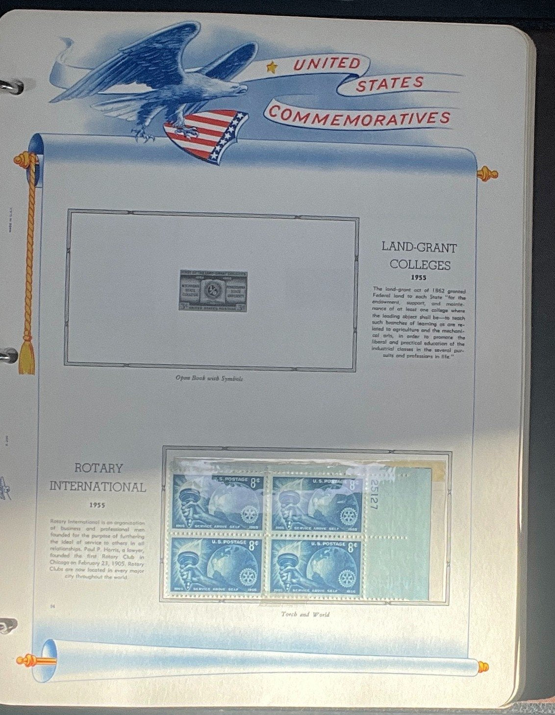 United States Plate Block Stamp Collection Album White Ace (MNH) 1953-1961 ZAYIX
