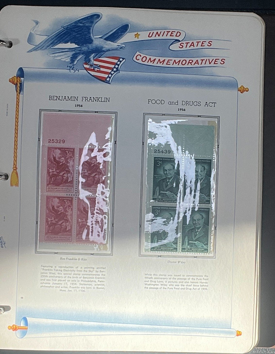 United States Plate Block Stamp Collection Album White Ace (MNH) 1953-1961 ZAYIX