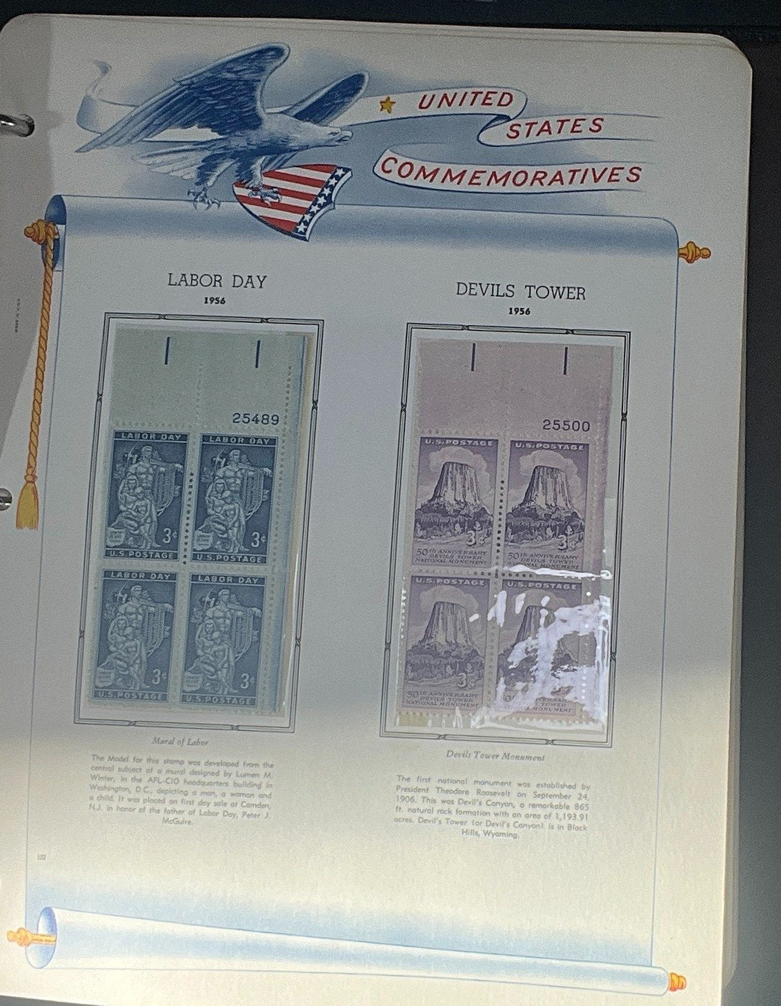 United States Plate Block Stamp Collection Album White Ace (MNH) 1953-1961 ZAYIX