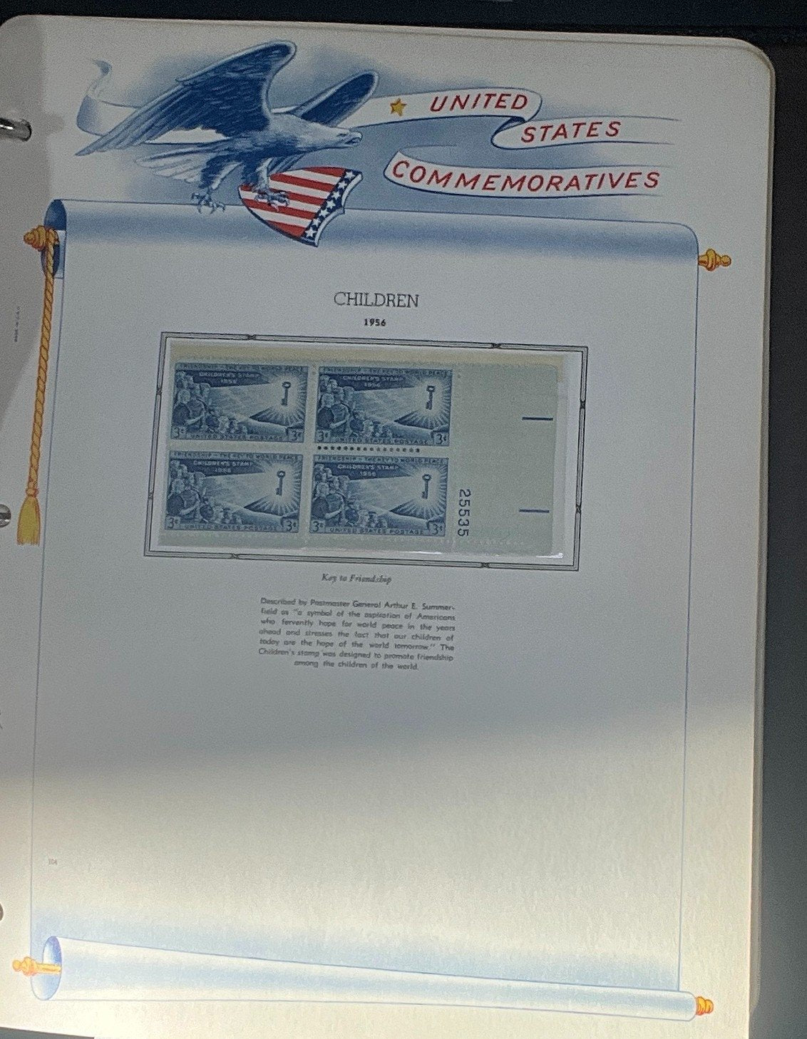 United States Plate Block Stamp Collection Album White Ace (MNH) 1953-1961 ZAYIX
