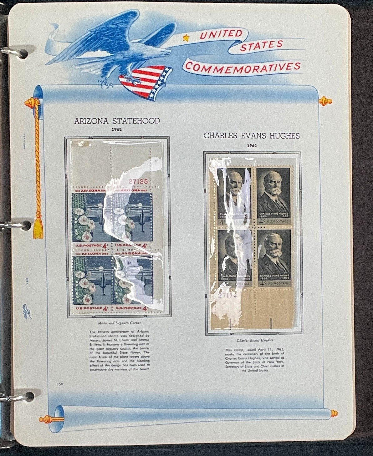 United States Plate Block Stamp Collection Album White Ace (MNH) 1918-1963 ZAYIX