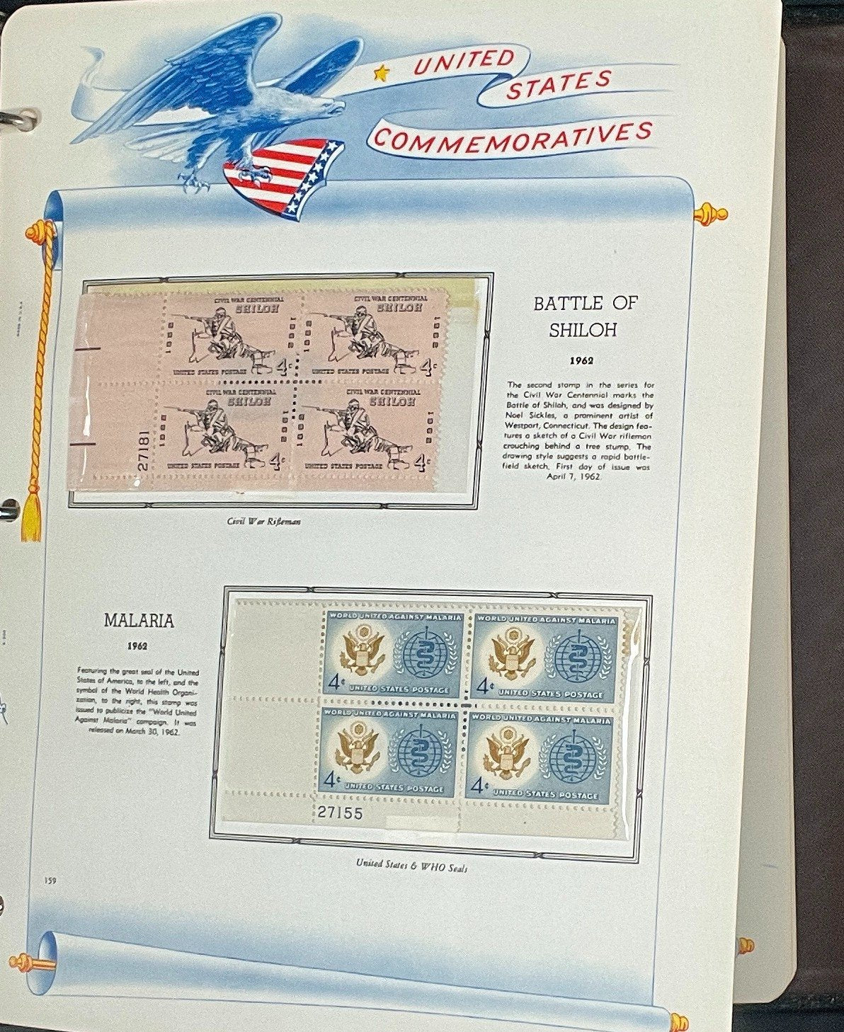 United States Plate Block Stamp Collection Album White Ace (MNH) 1918-1963 ZAYIX