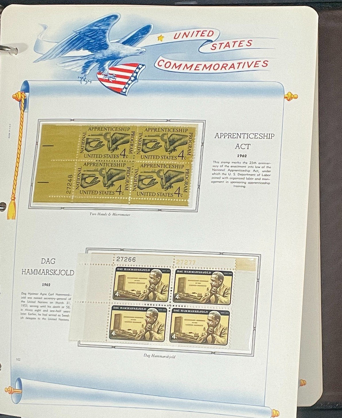 United States Plate Block Stamp Collection Album White Ace (MNH) 1918-1963 ZAYIX