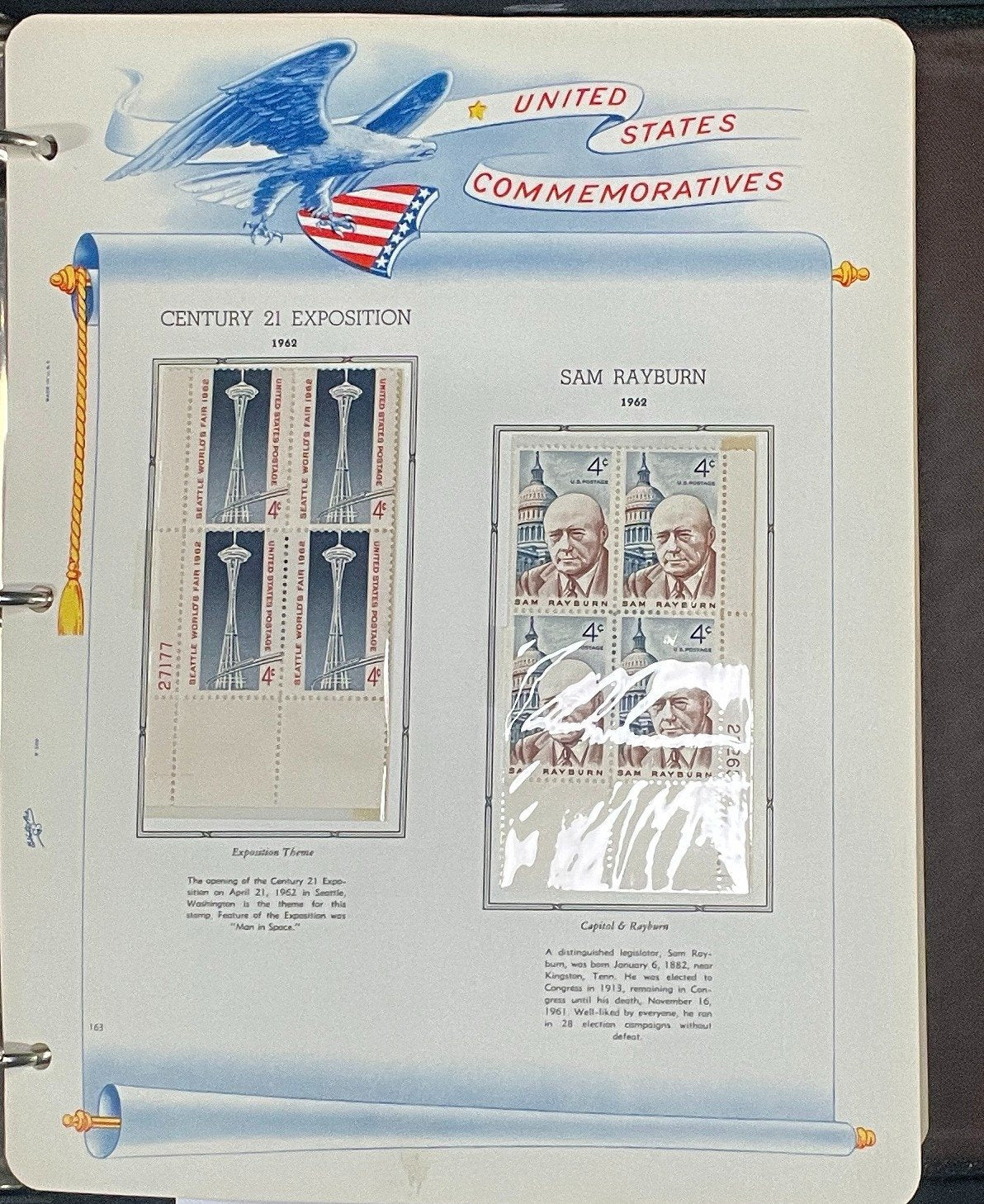 United States Plate Block Stamp Collection Album White Ace (MNH) 1918-1963 ZAYIX