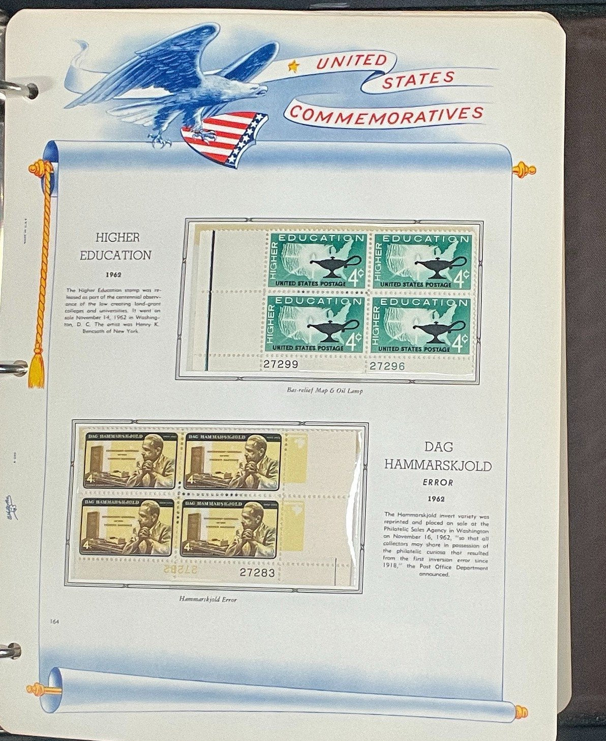 United States Plate Block Stamp Collection Album White Ace (MNH) 1918-1963 ZAYIX