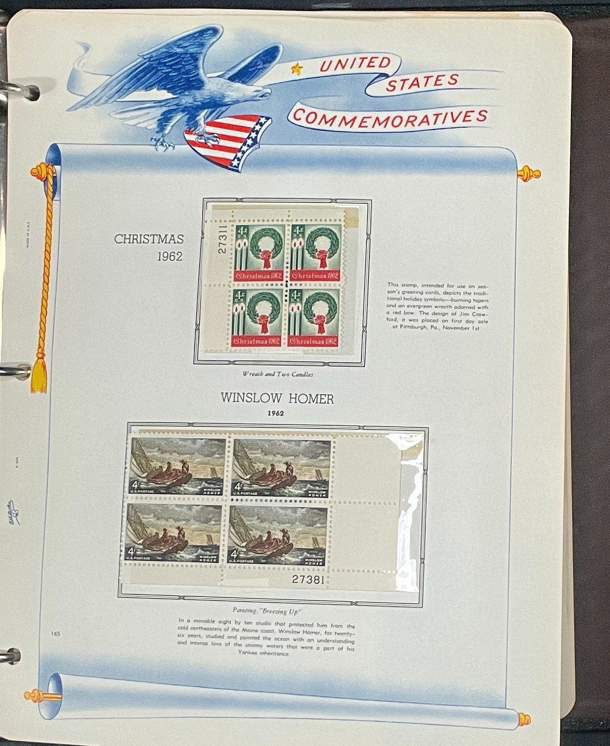 United States Plate Block Stamp Collection Album White Ace (MNH) 1918-1963 ZAYIX