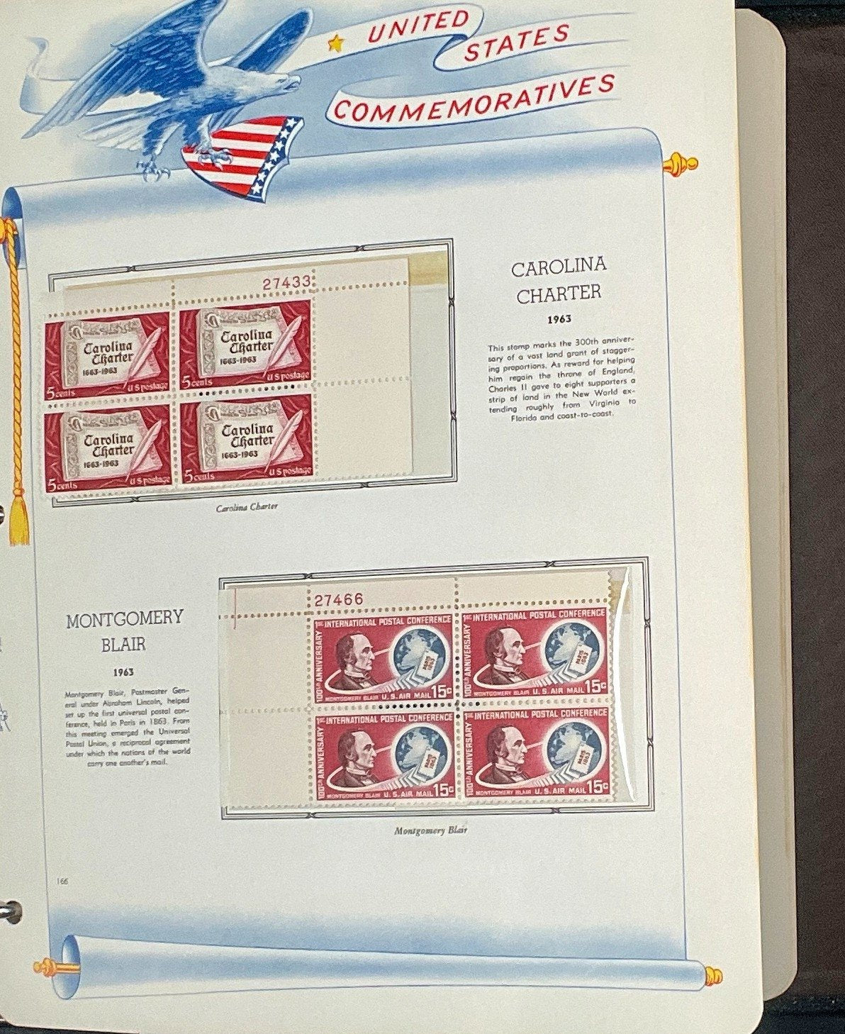 United States Plate Block Stamp Collection Album White Ace (MNH) 1918-1963 ZAYIX