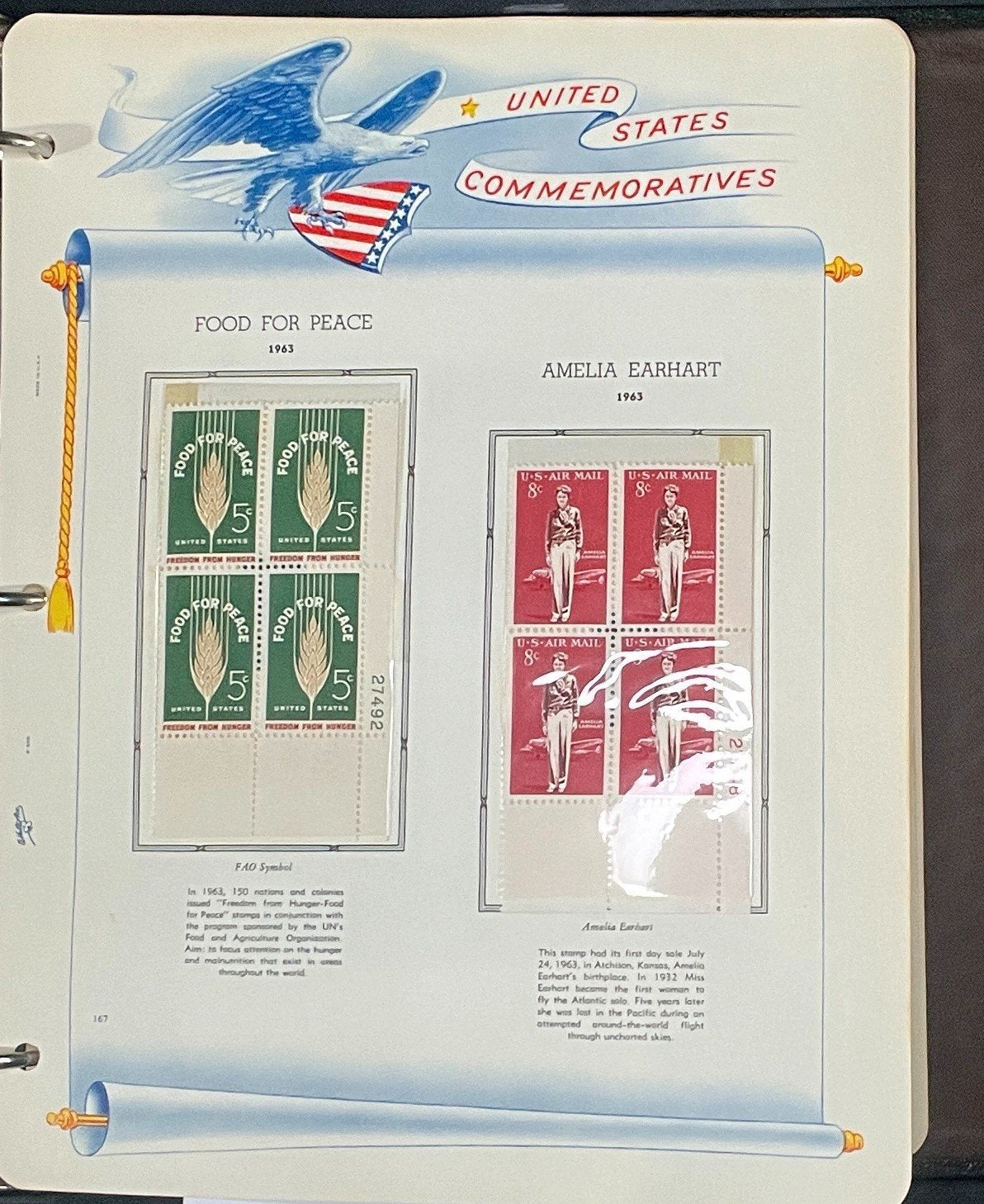 United States Plate Block Stamp Collection Album White Ace (MNH) 1918-1963 ZAYIX
