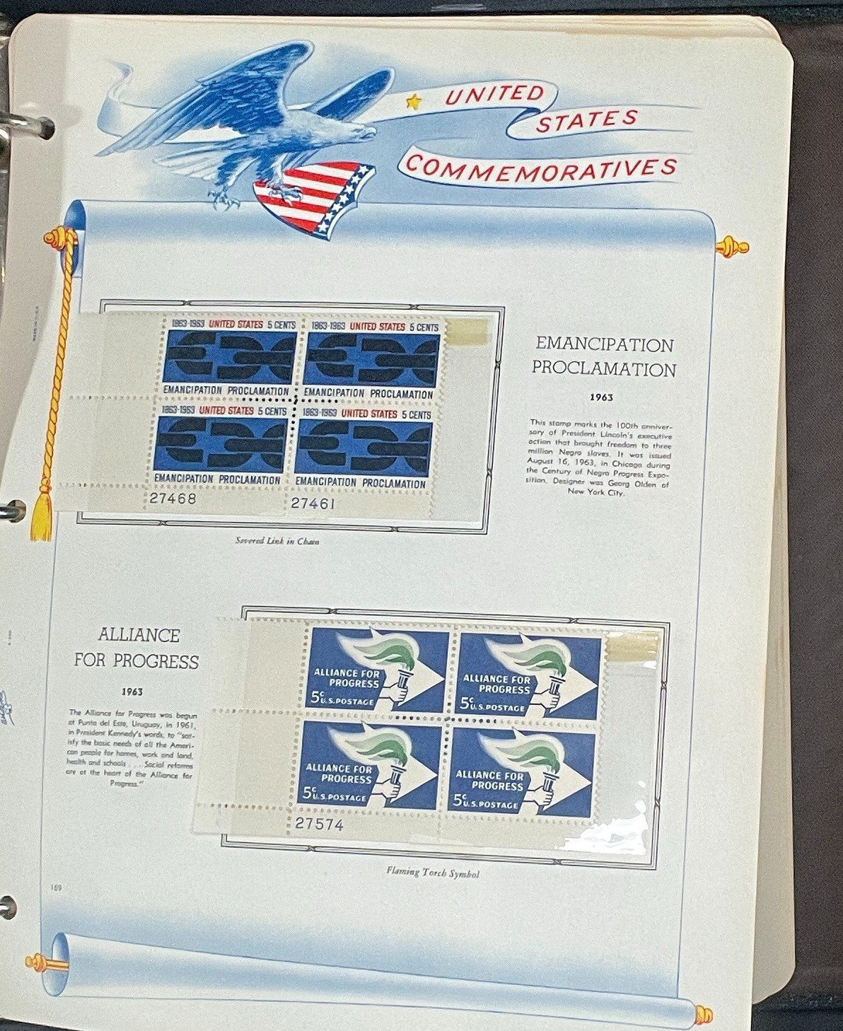 United States Plate Block Stamp Collection Album White Ace (MNH) 1918-1963 ZAYIX
