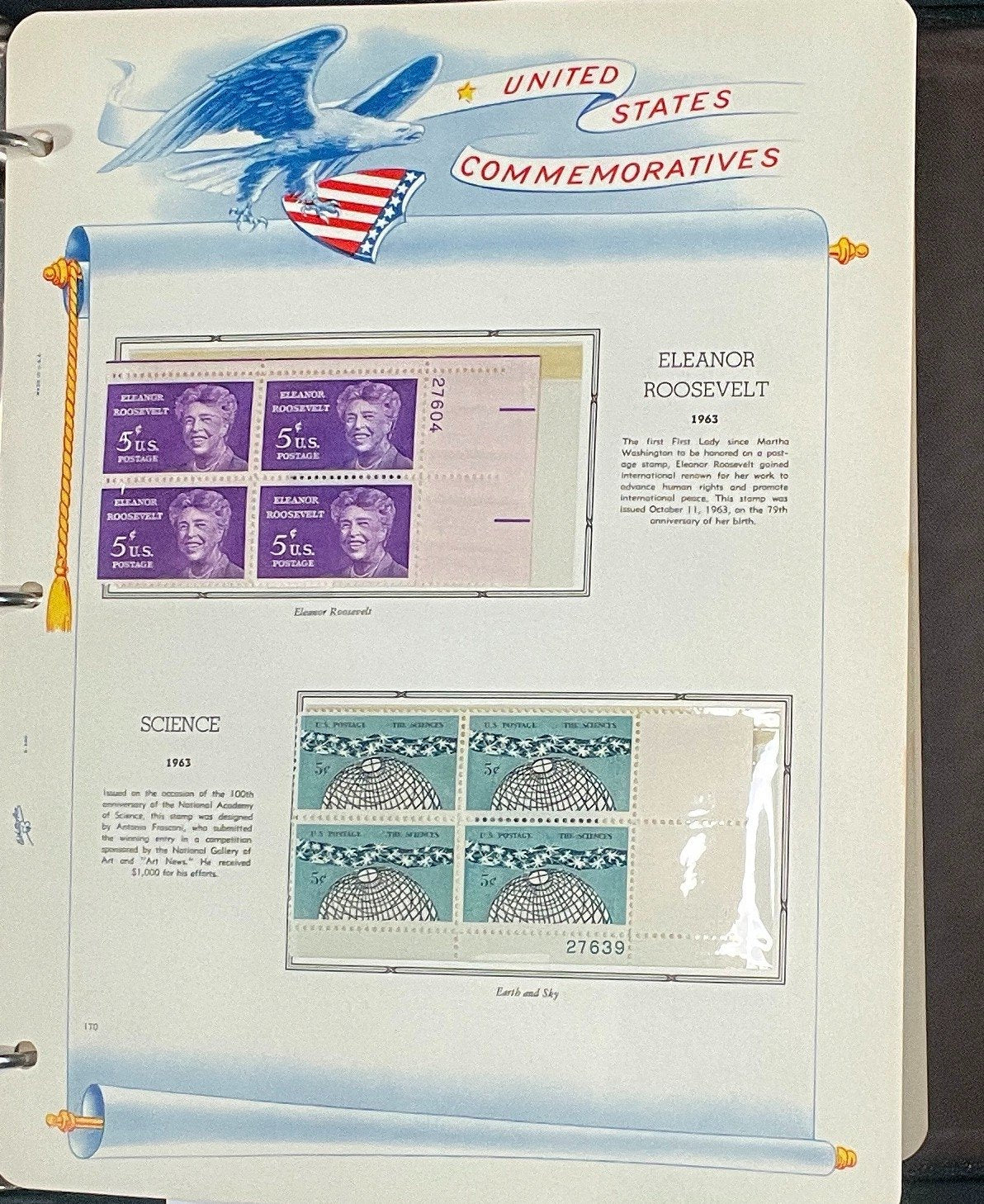 United States Plate Block Stamp Collection Album White Ace (MNH) 1918-1963 ZAYIX