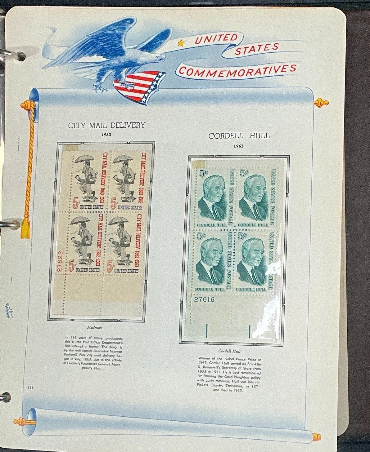 United States Plate Block Stamp Collection Album White Ace (MNH) 1918-1963 ZAYIX