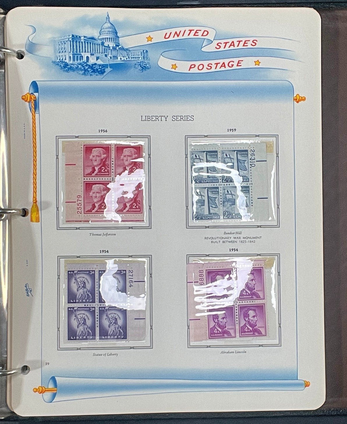 United States Plate Block Stamp Collection Album White Ace (MNH) 1918-1963 ZAYIX
