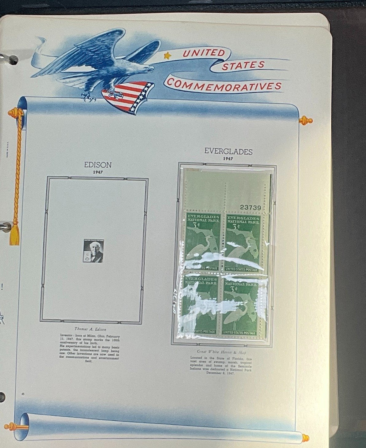 United States Plate Block Stamp Collection Album White Ace (MNH) 1940-1952 ZAYIX